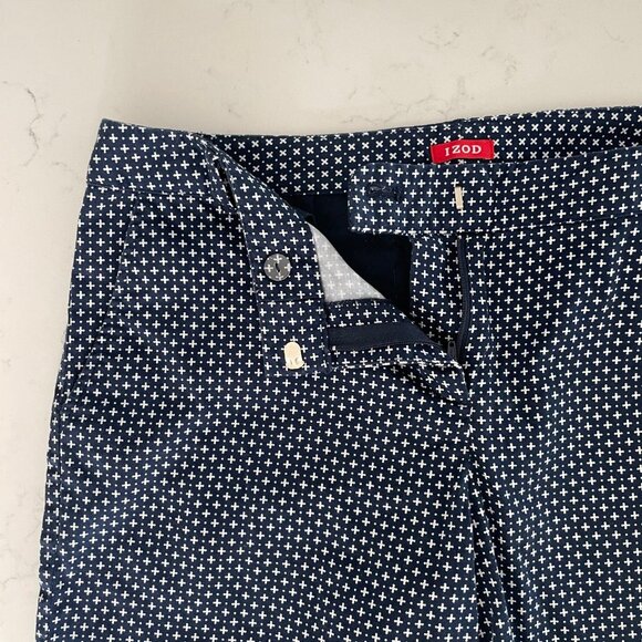 Izod Athletic Cotton Spandex 6.5" Sporty Golf Print Pattern Shorts Navy+Wht Sz 8 - Picture 4 of 11